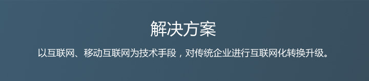 解决方案:以互联网、移动互联网为技术手段和表现形式，对传统企业进行互联网化转换升级。